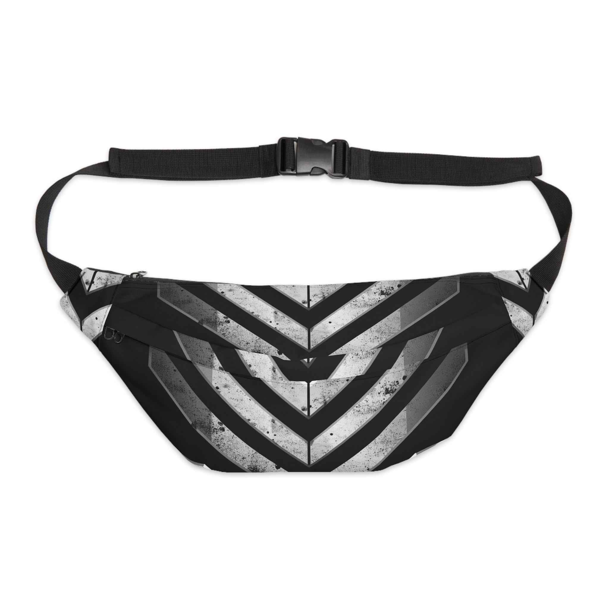 Geometric Black Chevron Large Fanny Pack — Tactical Urban Waist Bag